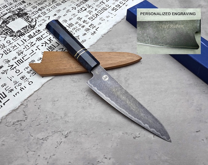 HONN Chef Knife Utility 6.25" (160mm) Stone Washed (Blue)