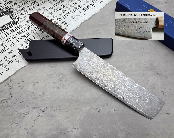 HONN Chef Knife Nakiri 7.25" (185mm) blade Damascus