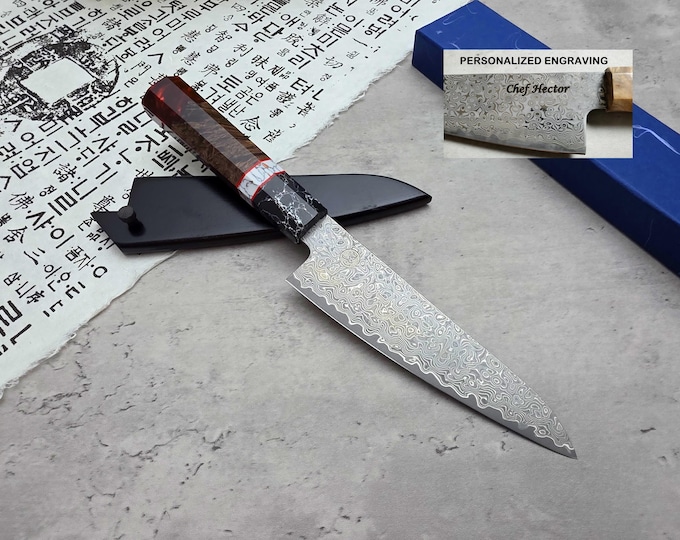 HONN Chef Knife Utility 6.25" (160mm) blade Damascus