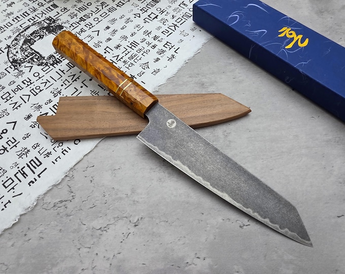 HONN Chef Knife Kiritsuke 8" (205mm) blade Stone Washed (Orange)