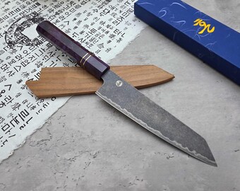 HONN Chef Knife Kiritsuke 8" (205mm) blade Stone Washed (Purple)
