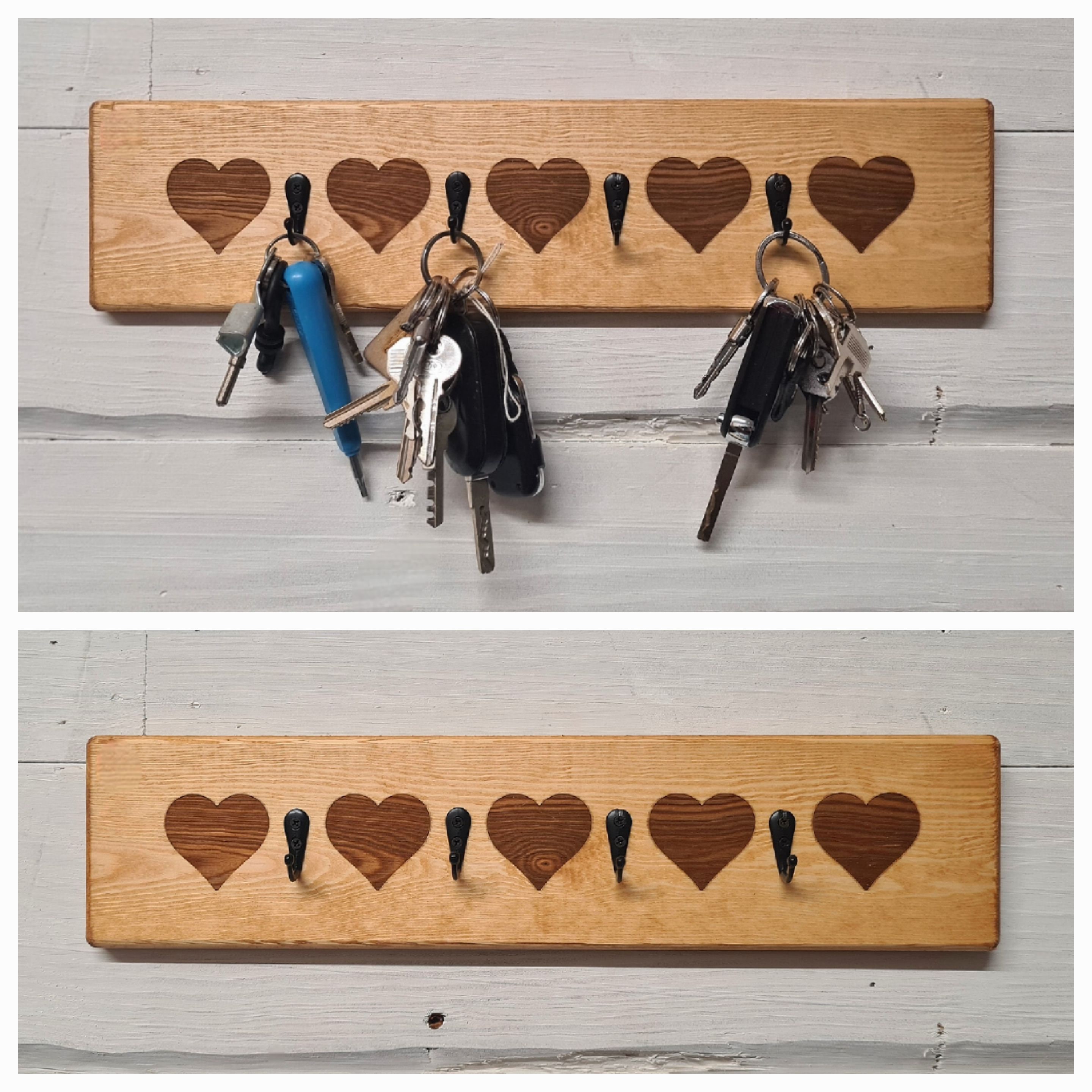 Handmade Wooden Key Holder With Heart Design. 