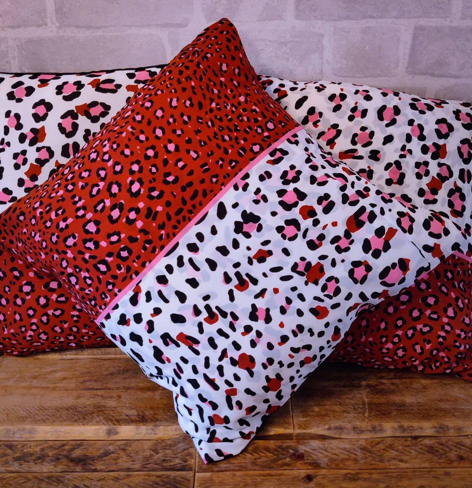 Abstract animal print cushions pink &brown print black satin Etsy