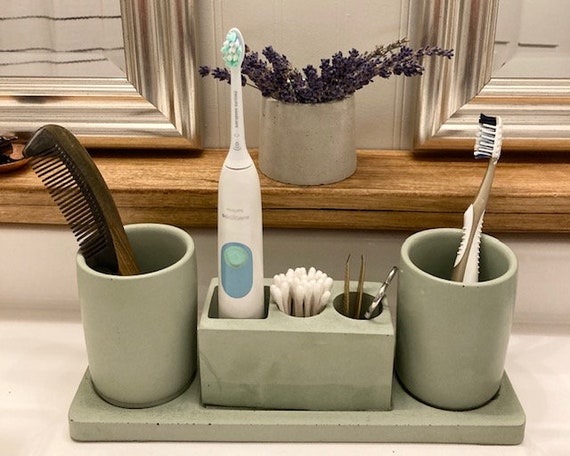 Bathroom Accessories Set Soap Dispenser Not Included, Concrete Bathroom  Organizer, Toothbrush Holder, Industrial Bathroom Set 