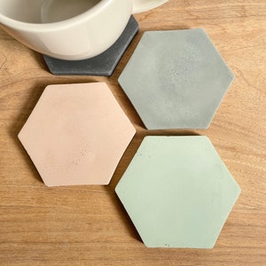 Hexagon Concrete Coasters - Set of Two - Modern Home Accessories, Minimalist,