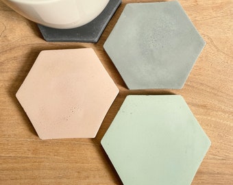 Hexagon Concrete Coasters - Set of Two - Modern Home Accessories, Minimalist,