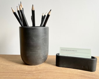 Concrete Business Card Holder, Desk Accessories, Office Organizer, Modern, Minimalist