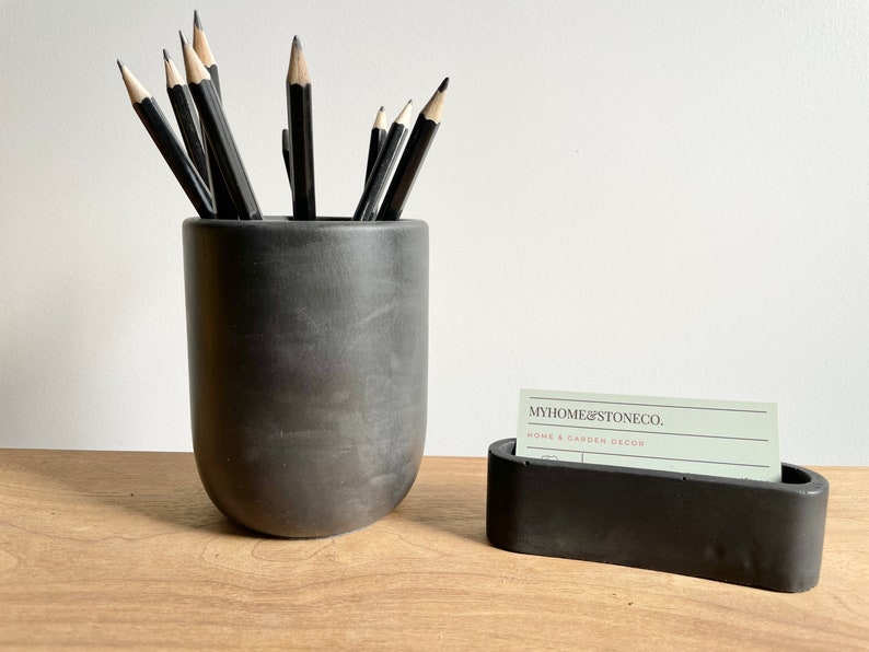 Concrete Business Card Holder, Desk Accessories, Office Organizer, Modern, Minimalist image 1