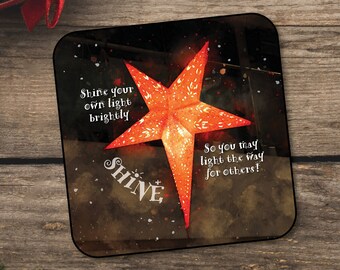 Star Lantern Inspirational Coaster, star watercolor with motivational message, 1 hardboard coaster, holiday, Christmas or boho decor (v4)