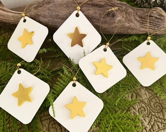 Paper Ornament with Metallic Star, Minimalist Christmas Design, Simple Holiday Tag, 6 pcs.