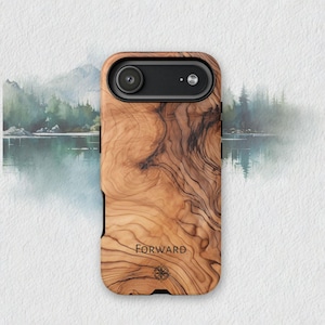 Personalized Olivewood Patterned Tough Phone Case, Faux Woodgrain, Fits iPhone, iPhone 17, Samsung or Google Styles