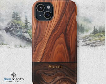 Personalized Teak/Walnut Wood Look Phone Case, Durable Custom Nature Lovers, iPhone, Google or Samsung Styles, iphone 17