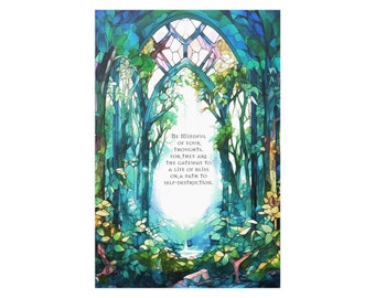 Mindful Thoughts Poster, Mystical Forest Art with Mindfulness Quote, Positive Mindset Inspirations for Positive Thought, For Home or Office