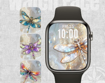 Colección de esferas de reloj Dragonfly Princess, descarga digital para Apple Watch o Smartwatch, diseño de cristales brillantes y diamantes de imitación.
