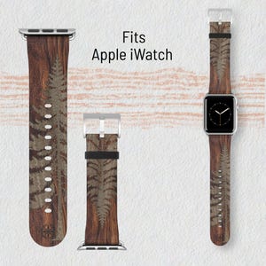 Cedar Tree Wood Inlay Watch Band , Nature Inspired Wristband fits iWatch from Apple, Faux Vegan Leather