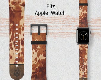 Rustic Cowhide Western Apple Watch Band: Cow Print iWatch Strap gift