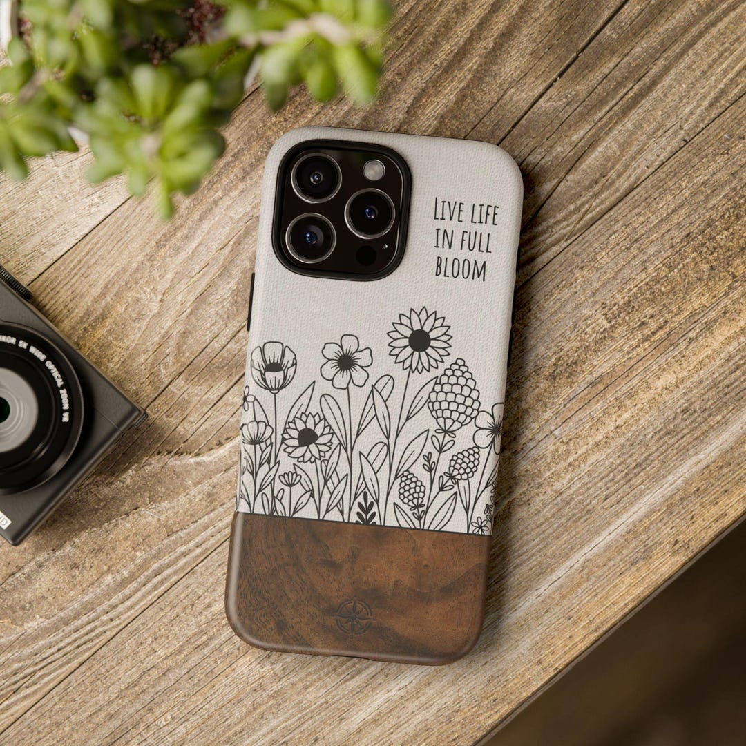 IPhone Floral Case, Line-drawn Design With Wood Look Accent ...