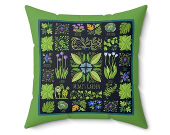 Personalized Moms gift - whimsical garden on Square Accent Pillow, Mothers Day, Birthday, Mom - Grandmother gift, family names