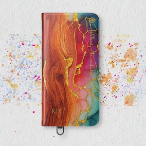 Kintsugi Flame Wallet Case Faux Leather Phone Folio with Card Slots, iPhone and Samsung Flip Covers