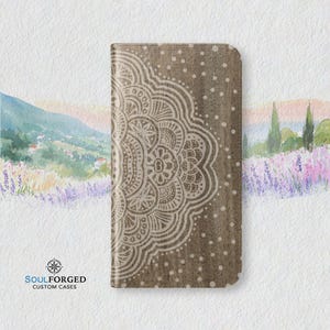 Elegant Mandala Flip Case for Phones | Mandala on Wood pattern Phone Wallet, Zen Phone Cover, Gift for Her