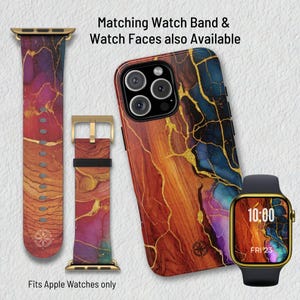 Funda para teléfono colorida: Kintsugi-Madera, Arte con tinta simulada y vetas doradas. Regalo para artistas. Estilos para iPhone, Samsung y Google. Ahora disponible para Samsung S26. imagen 5