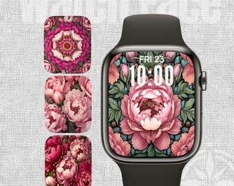 Peony Apple Watch Wallpaper, Cottagecore Floral Watch Face