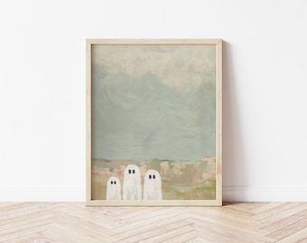 Ghost Walk Blue Sky, Ghost Art, Ghost Art Print, Halloween, Halloween Decor, Halloween Wall Decor, Ghost, Landscape, Decor, Wall Decor