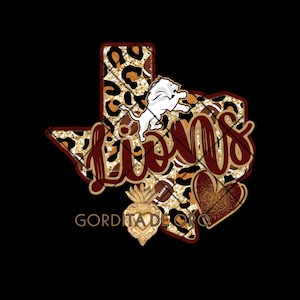 LIONS MASCOT team high school TEXAS spirit glitter heart leopard maroon gold design png