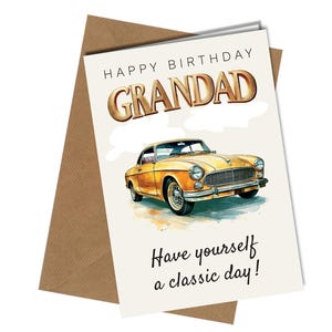 Cartão de aniversário do avô – Design de carro clássico, cartão de felicitações estilo vintage com envelope kraft