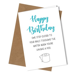 Balles touchant l'eau | Carte d'anniversaire humoristique / grossier / drôle / humour sur les toilettes / papa / oncle / frère / ami # 379