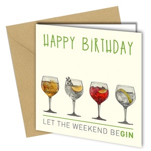 CARTE D'ANNIVERSAIRE Carte de l'amitié Gin Tonic Rude Blague Humour #746