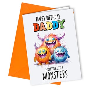 Buon compleanno papà dai tuoi piccoli mostri Biglietto di compleanno divertente / papà #1650