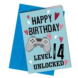 14 Jahre Gaming Level Karte Geburtstagskarte Freund Sohn Neffe Enkel #459