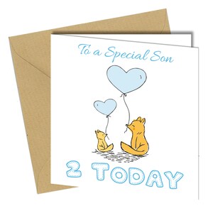 Cartão especial de 2º aniversário para filho | Gatos fofos/ Raposa / Menino de 2 anos #1418