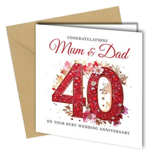 お父さんとお母さんの結婚40周年おめでとうグリーティングカード / ルビーウェディング #1822
