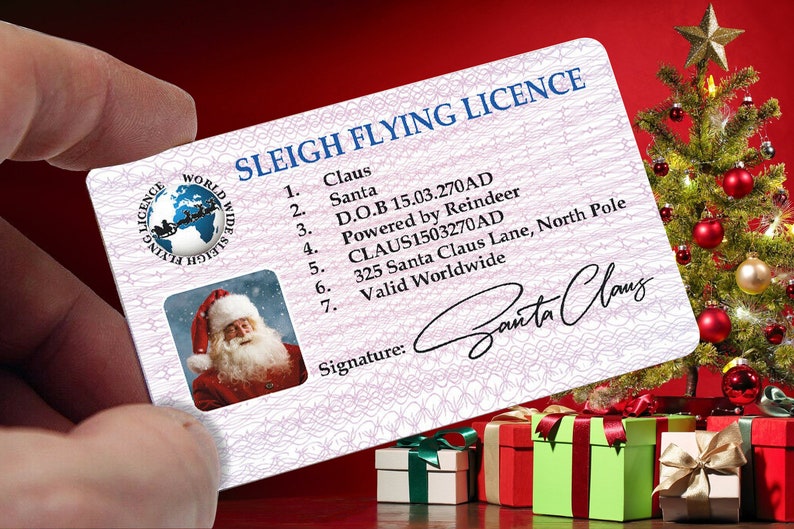Santa Driving License Santa/'s Sleigh Santa/'s Lost Driving Licence Santa sack Christmas Decorations Christmas Eve Box #1209