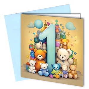 Carte de premier anniversaire / 1 an / garçon, fils, frère, neveu, fille n° 1613