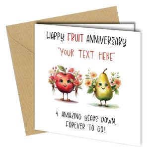 Tarjeta de felicitación personalizada para el 4.º aniversario de Happy Fruit, divertida tarjeta de felicitación para esposa y esposo n.° 1729