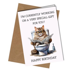 Cadeau spécial de la part du chat Carte d'anniversaire drôle / Chat sur les toilettes / amoureux des chats #1760