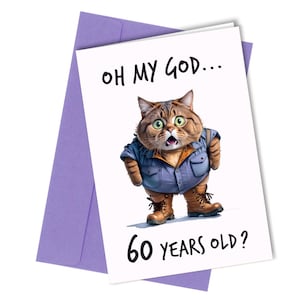 Carte d'anniversaire drôle de chat / 60e carte d'anniversaire / Grand-mère, grand-père, maman, papa #1645