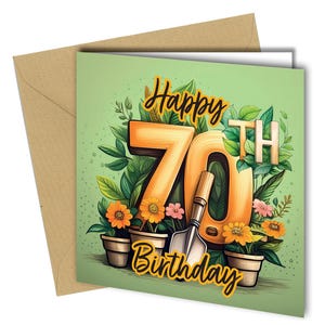 Cartão de feliz aniversário de 70 anos / Jardinagem / Vovó, amiga, mãe, pai #1612
