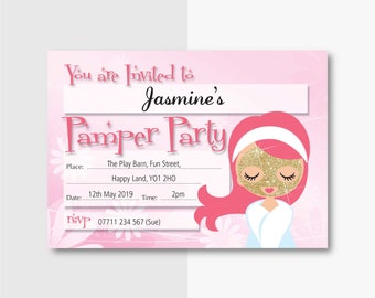 Pamper Party Personalised Birthday Party Invites Pack of 10 Invitations