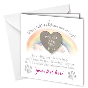 Tarjeta de condolencias de bolsillo personalizada para mascota, opcional, para enviar abrazos, n.° 1786