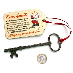 SANTA MAGISCHE SLEUTEL Kerstman Kerstavond Traditie Geen Schoorsteen Hout Tag Top Kwaliteit Keepsake #1156