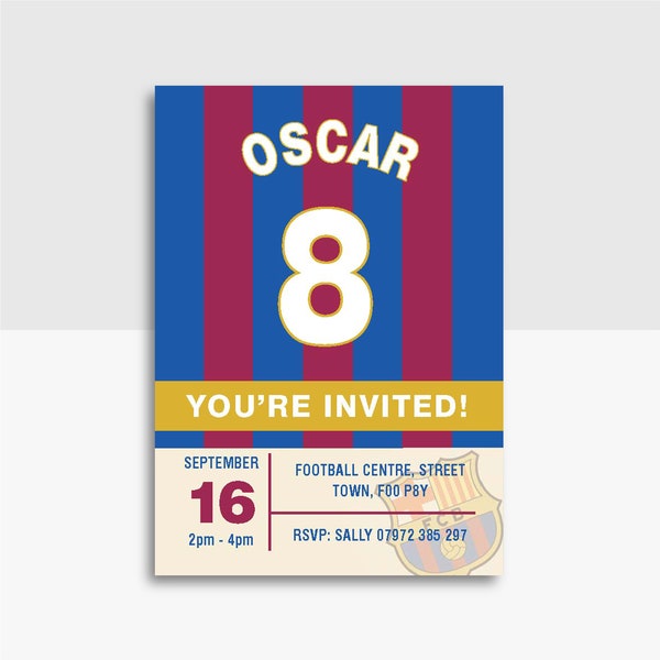 Personalised Football Team Shirt Invitations Invites Footy ANY AGE Invites Pack of 10