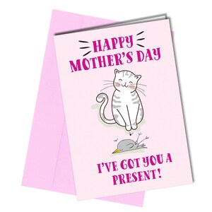 Carte de fête des mères drôle de chat/Je vous ai un cadeau/Oiseau | Chaton 100