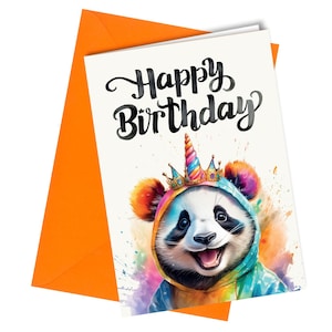 Biglietto d'auguri per compleanno acquerello Panda Unicorno / Figlia, nipote, amica n. 1682