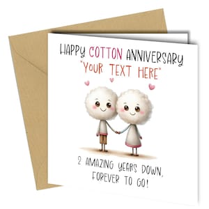 Cartão de felicitações personalizado de 2 anos de aniversário de algodão, cartão engraçado de felicitações para esposa e marido #1727
