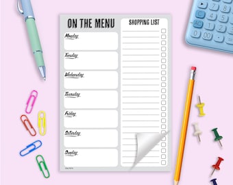 A5 Meal Menu Planner Daily Week Shopping Weekly / Organiser pad / ticklist #1574