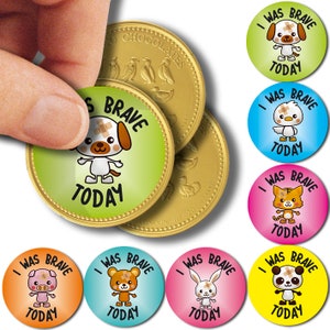 Byłem dziś odważny | Naklejki z logo monety | Lekarze / Pielęgniarki | Dzieci 37 mm